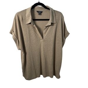 Banana Republic Collared Jersey Top – Taupe (Size L) | Effortlessly Polished!
